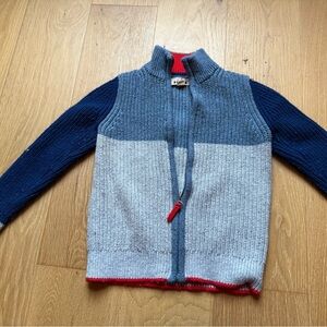 Mini Boden size 8 Colorblock Knit Zip Sweater - Blue & Light Gray with Red Trim